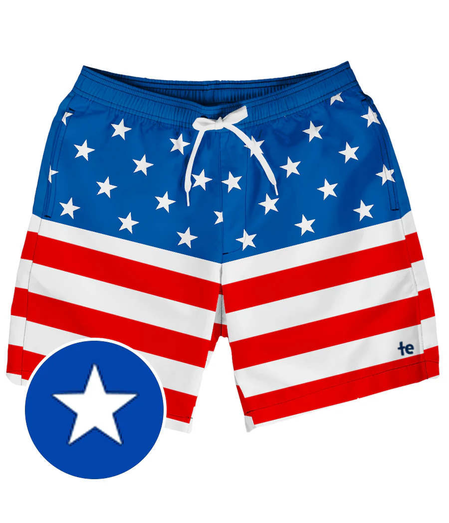 American Flag Stretch Swim Trunks - 7.5" Inseam