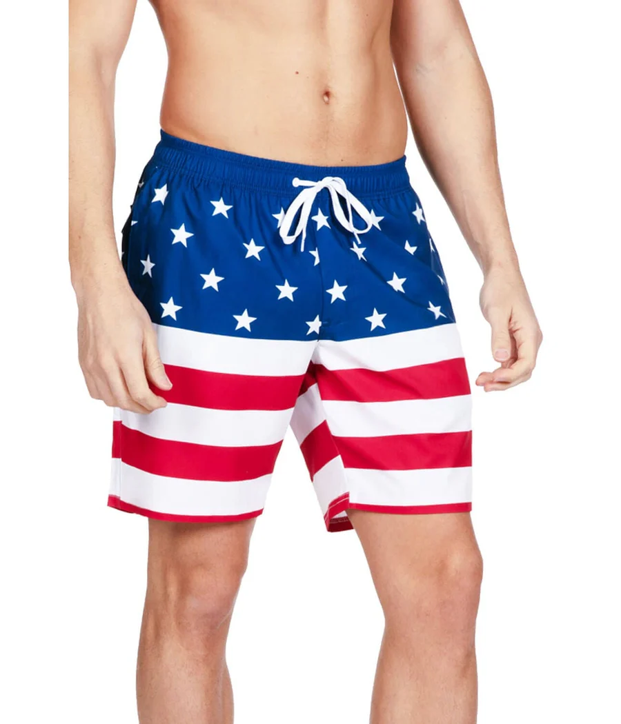 American Flag Stretch Swim Trunks - 7.5" Inseam - Image 3