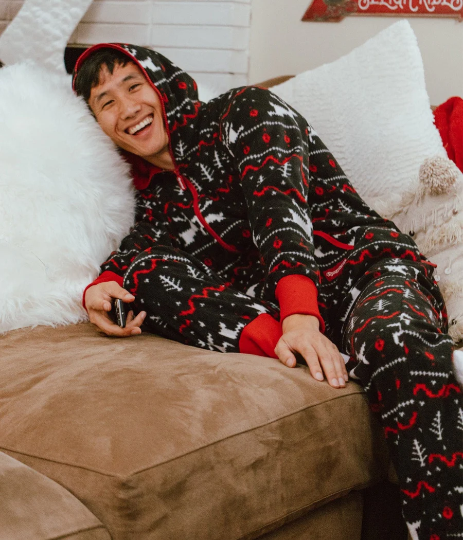 Men's Black and Red Fair Isle Jumpsuit - Image 7