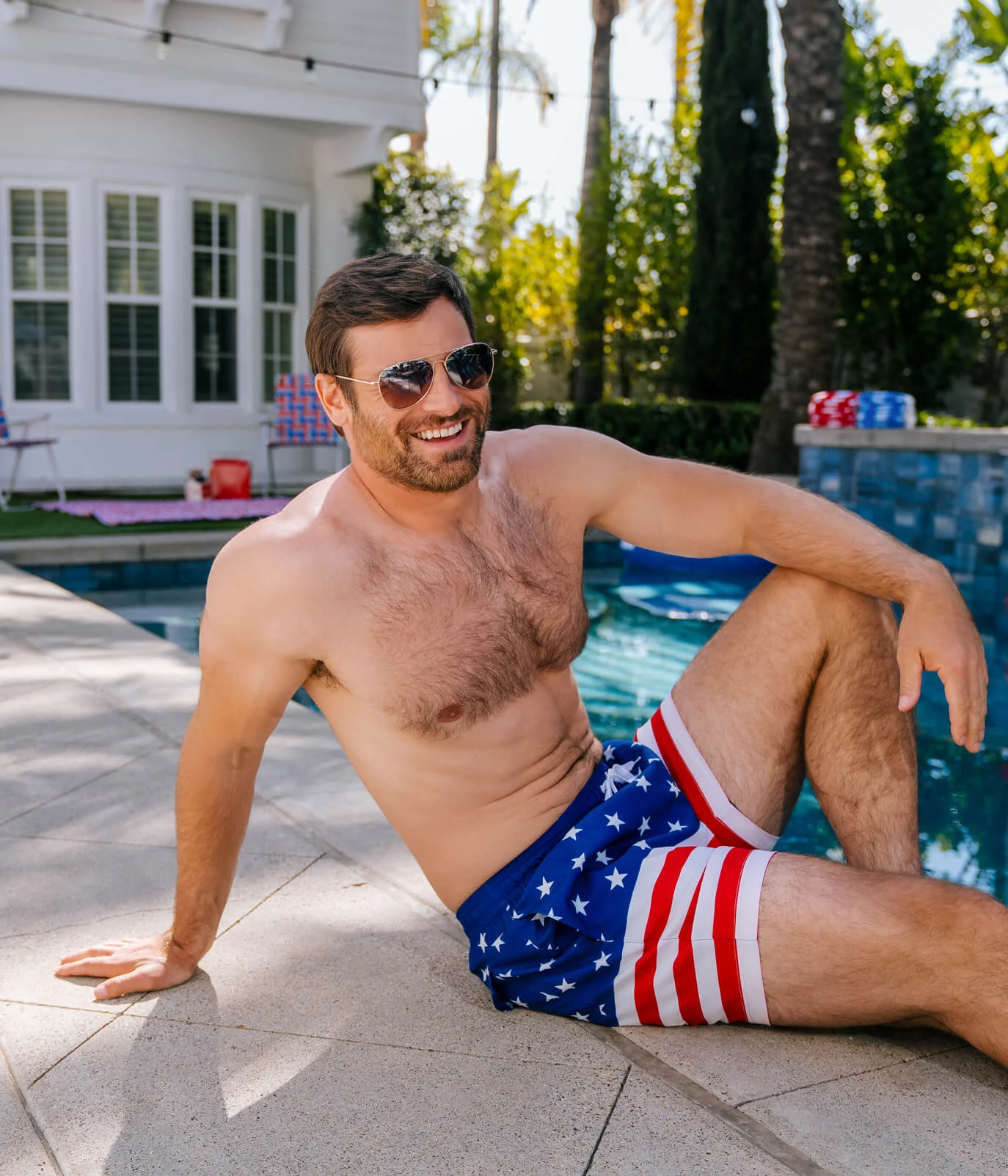 American Flag Stretch Swim Trunks - 6" Inseam - Image 2