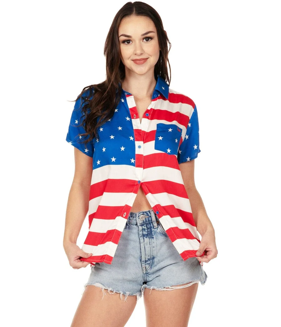 Women's American Flag Button Down Shirt - Image 3