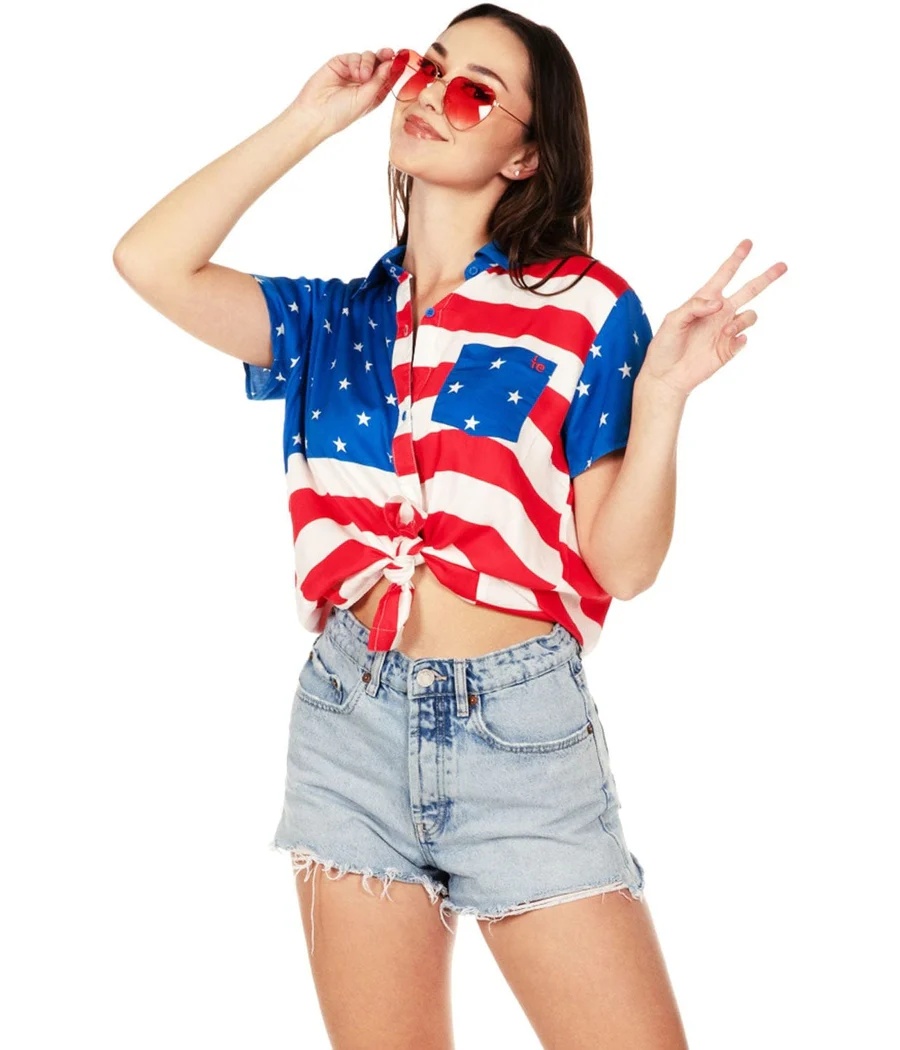 Women's American Flag Button Down Shirt - Image 4