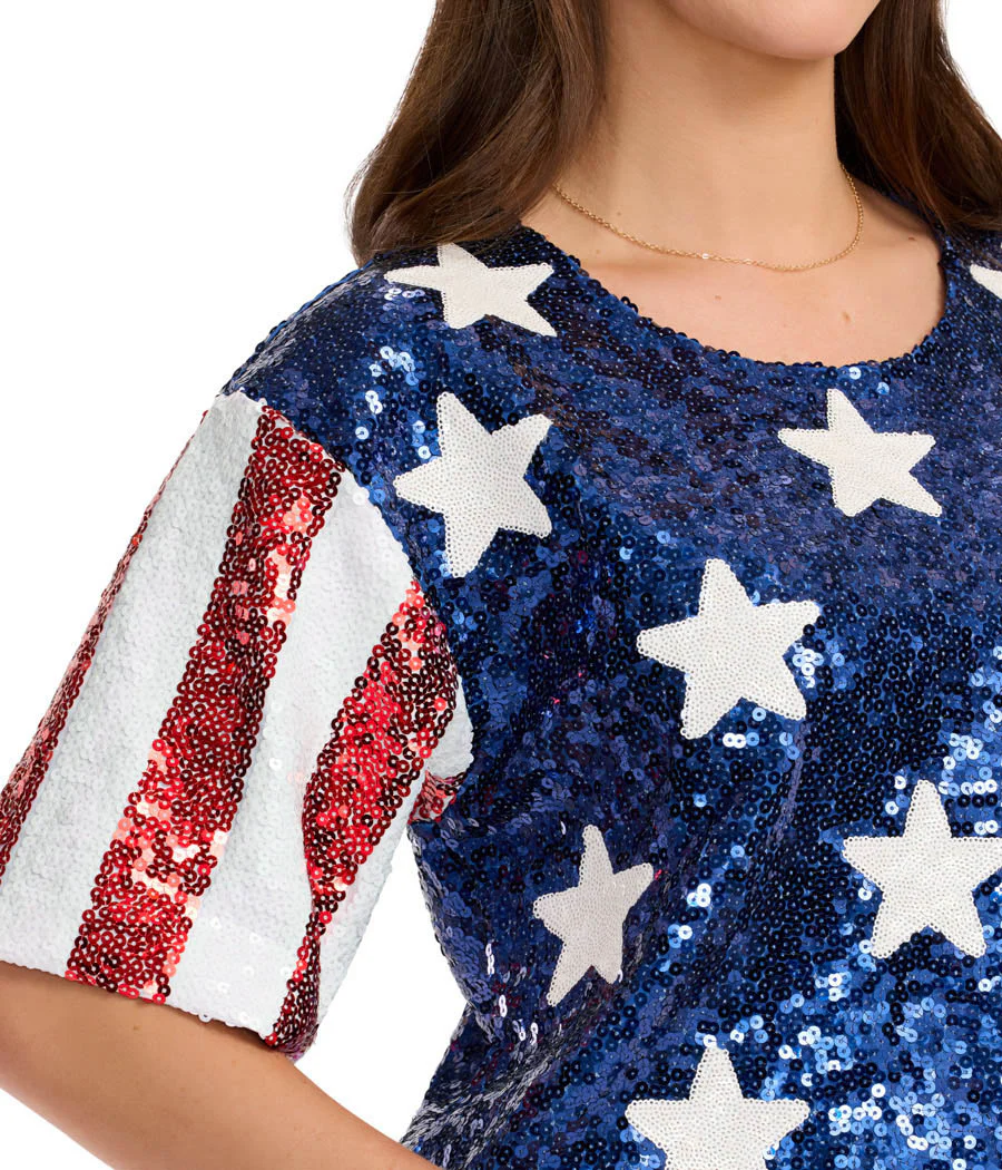 Women's Sequined Stars and Stripes Cropped Tee - Image 3